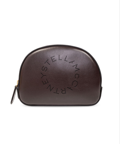 Shop Stella Mccartney Logo Perforated Zip-up Beauty Case In Brown