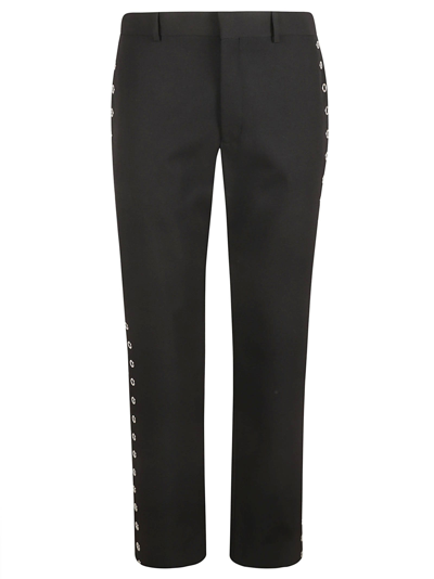 Shop Off-white Eyelet Brand Slim Trousers In Black