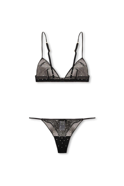 Shop Oseree Crystal Embellished Brand And Thong In Black Crystal