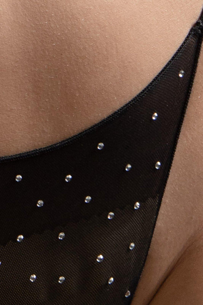 Shop Oseree Crystal Embellished Brand And Thong In Black Crystal