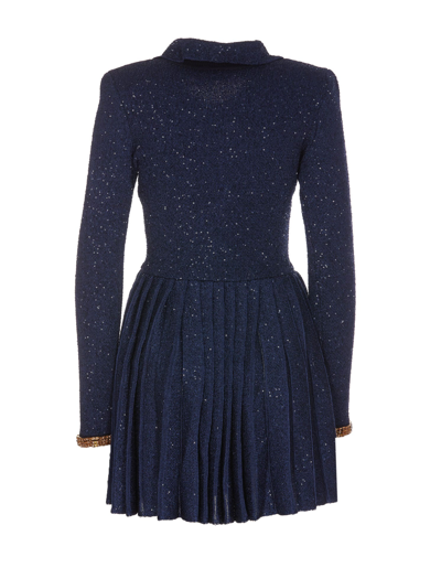 Shop Self-portrait Knit Mini Dress In Blue