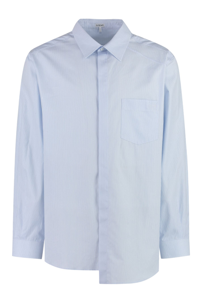Shop Loewe Striped Cotton Shirt In Light Blue