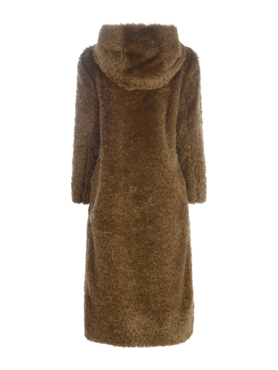 Shop Herno Coat  Made Of Soft Eco-fur In Sabbia