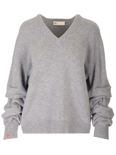 Shop Tory Burch Gathered Sleeves Sweater In Grey