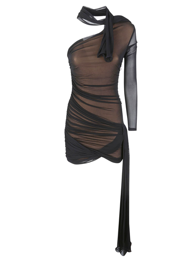Shop Dion Lee Hosiery Draped Dress In Blacksandstone