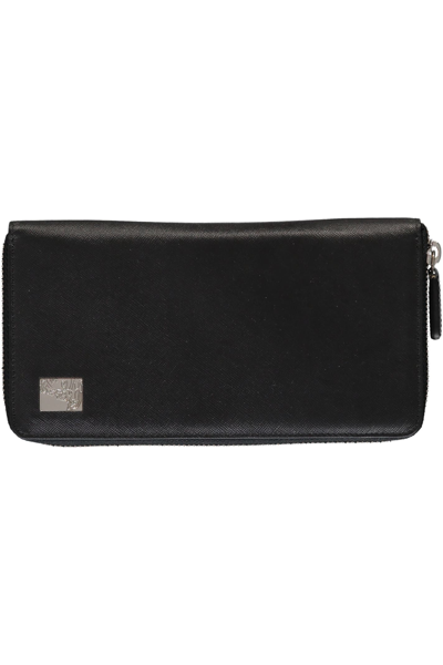 Shop Versace Leather Zip Around Wallet In Black