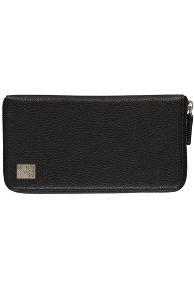 Shop Versace Leather Zip Around Wallet In Black