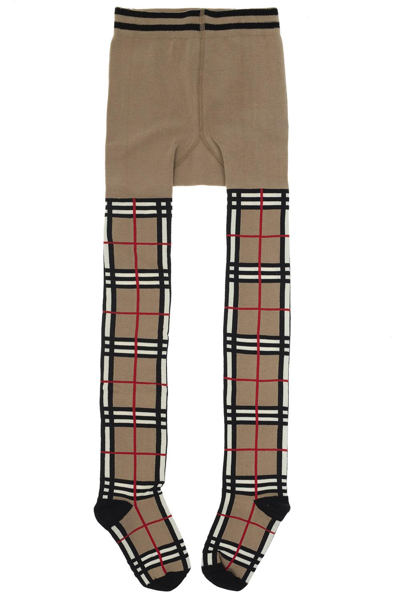 Shop Burberry Checked Tights In Beige