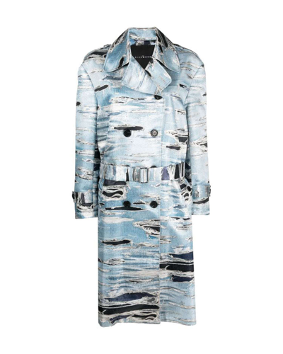Shop John Richmond Double-breasted Trench Coat With Iconic Runway Denim-effect Pattern In Fantasia