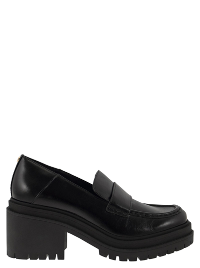 Shop Michael Kors Rocco Leather Moccasin With Heel In Black