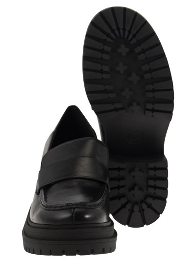 Shop Michael Kors Rocco Leather Moccasin With Heel In Black