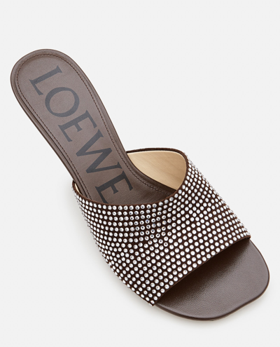 Shop Loewe 45mm  Petal Strassed Leather Mule In Brown