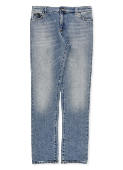 Shop Dolce & Gabbana Logoed Jeans In Celeste