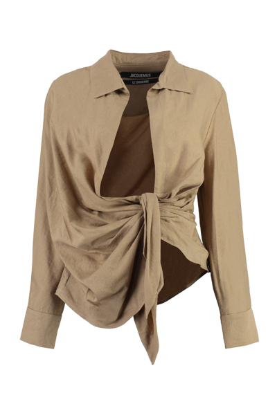 Jacquemus Bahia Knot-detail Blouse In Nude