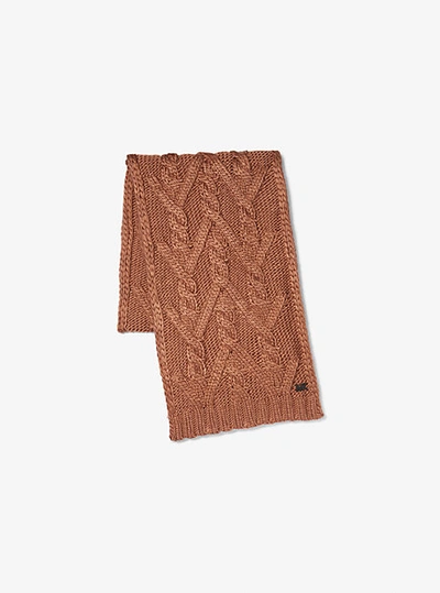 Shop Michael Kors Cable Knit Scarf In Brown