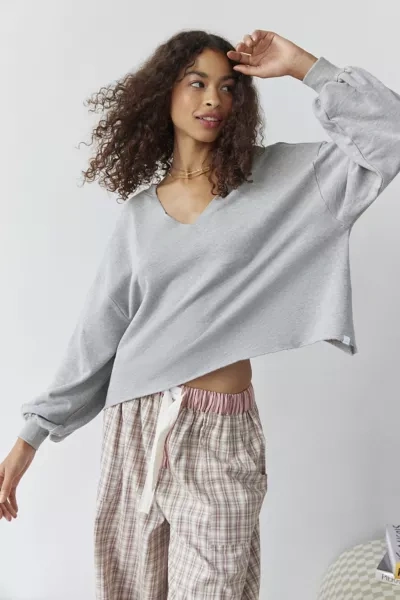 Shop Out From Under Notch Neck Sweatshirt In Grey, Women's At Urban Outfitters