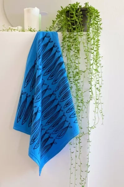 Julie Peach Sardine Tea Towel In Blue At Urban Outfitters In Blue