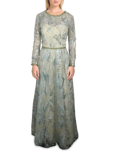 Shop Mac Duggal Womens Sequined Maxi Evening Dress In Silver