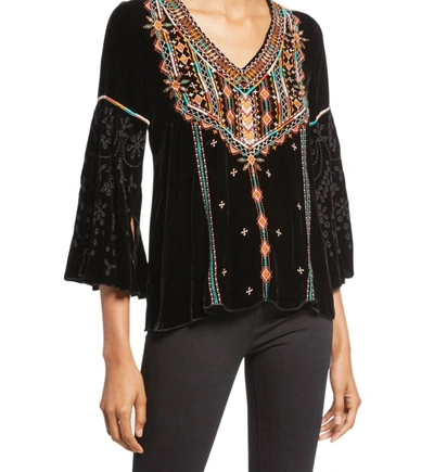 Johnny Was Chiri Velvet Swing Blouse In Blk In Multi