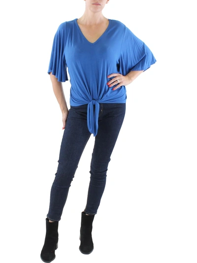 Shop Karen Kane Womens Flutter Sleeve Knot-front T-shirt In Blue
