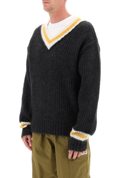 Shop Stussy Wool And Mohair Tennis Sweater In Grey