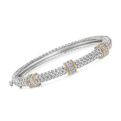 Ross-simons Diamond Station Bangle Bracelet In Sterling Silver And 14kt Yellow Gold In Multi
