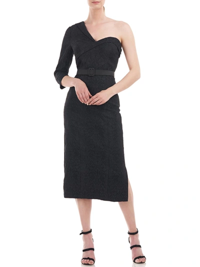 Shop Kay Unger Womens One Shoulder Midi Cocktail And Party Dress In Black