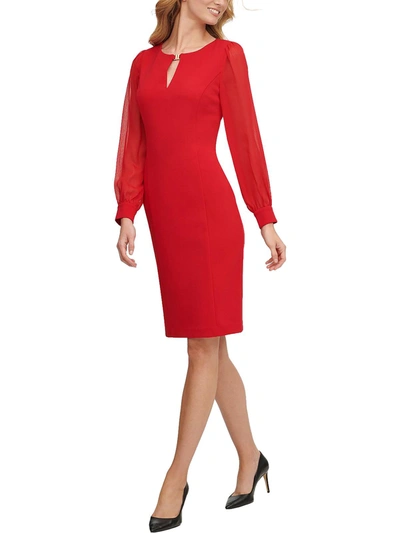 Shop Dkny Womens Crepe Chiffon Sleeve Mini Dress In Red