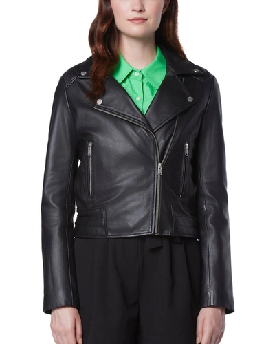 Shop Andrew Marc Smooth Lamb Moto Jacket In Black