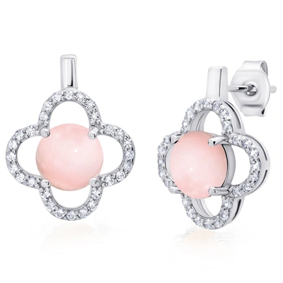 Max + Stone Genuine White Topaz Clover Stud Earrings With 7mm Gemstone In 925 Sterling Silver In Multi