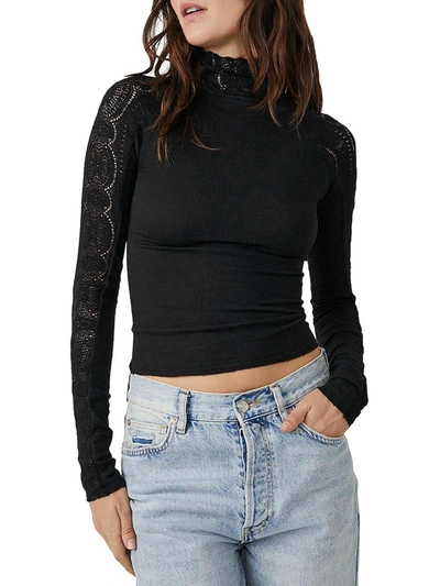Shop Free People Freddie Womens Lace Trim Slub Pullover Top In Black