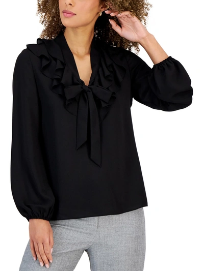 Shop Kasper Womens Ruffled Tie-front Blouse In Black