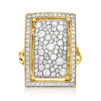 Shop Ross-simons Pave Diamond Rectangular Ring In 14kt Yellow Gold In White