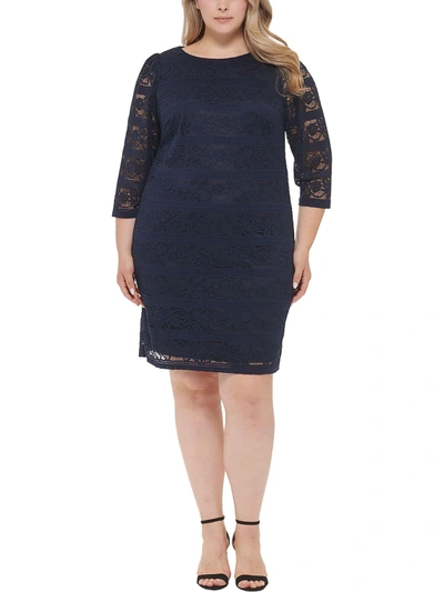 Shop Jessica Howard Plus Womens Causal Eyelet Sheath Dress In Blue