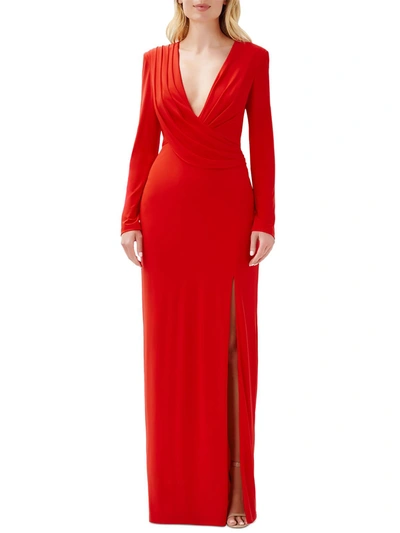 Shop Aidan Mattox Womens Plunging V Neck Evening Dress In Red