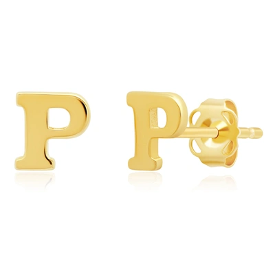 Max + Stone Genuine 14k Gold Yellow Letter Initial Stud Earrings (5mm) In Multi