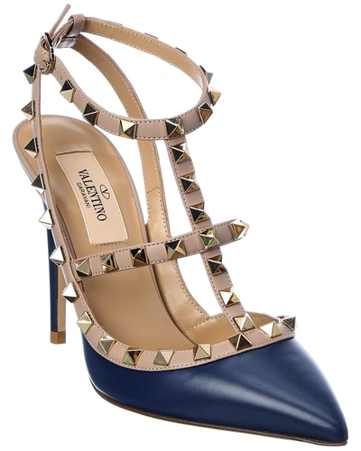 Shop Valentino Rockstud Caged 100 Leather Pump In Brown