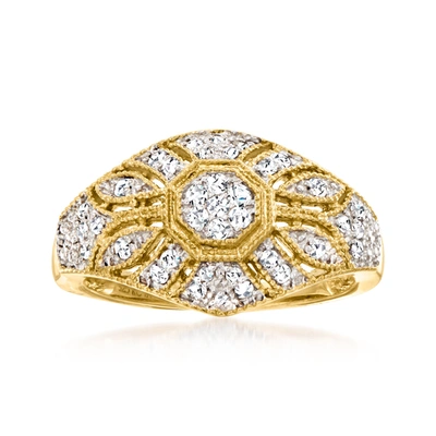 Ross-simons Diamond Floral Milgrain Vintage-inspired Ring In 18kt Gold Over Sterling In White