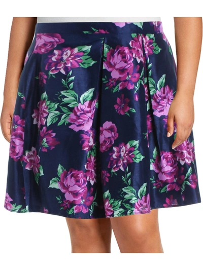 Shop Sequin Hearts Juniors Womens Plus Floral Print A-line Skirt In Blue