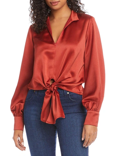 Shop Karen Kane Womens Satin Tie Front Pullover Top In Multi