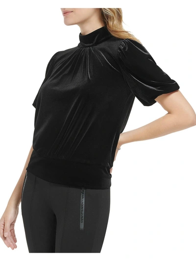 Shop Karl Lagerfeld Womens Velvety Smocked Pullover Top In Black