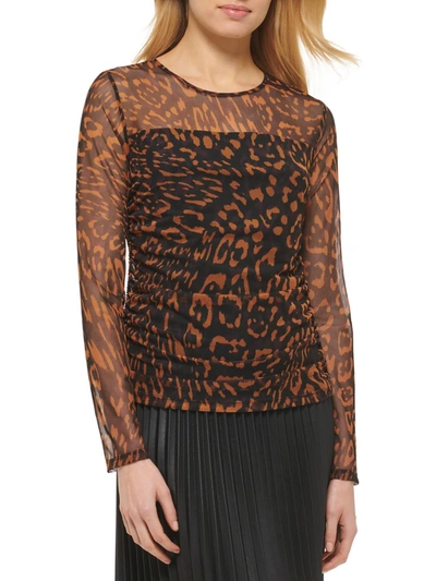 Shop Dkny Womens Animal Print Mesh Pullover Top In Multi