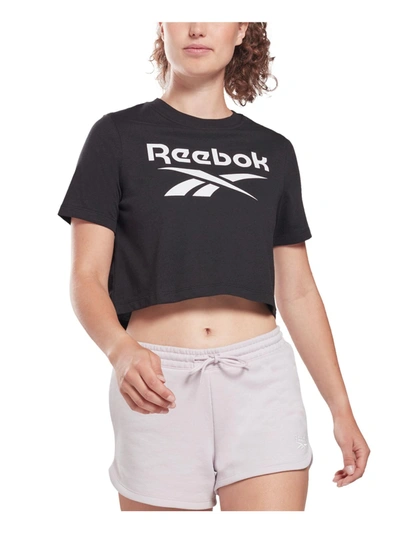 Shop Reebok Womens Logo Cropped T-shirt In Black