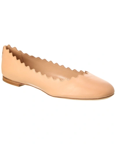 Shop Chloé Lauren Scalloped Leather Ballerina Flat In Beige