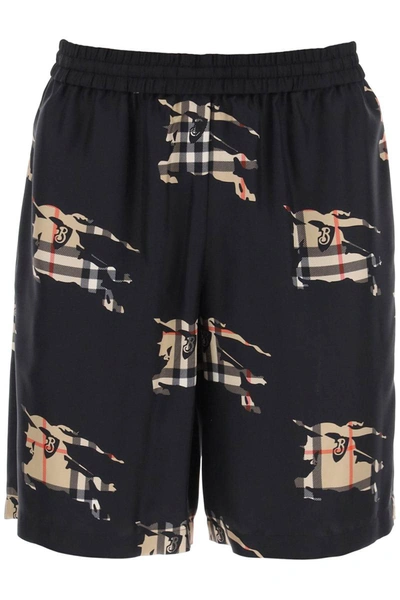 Shop Burberry Shorts With Ekd Motif In Black