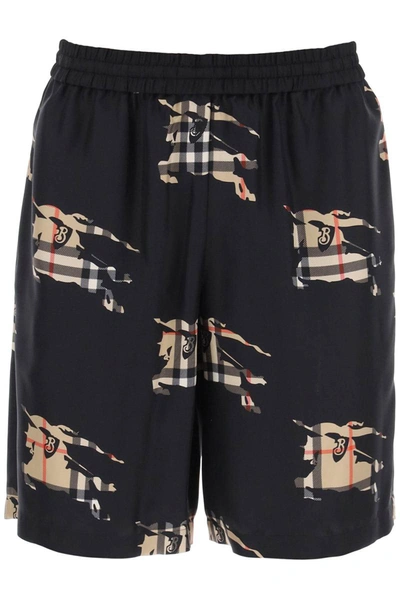 Burberry Ekd-print Elasticated Silk Shorts In Black