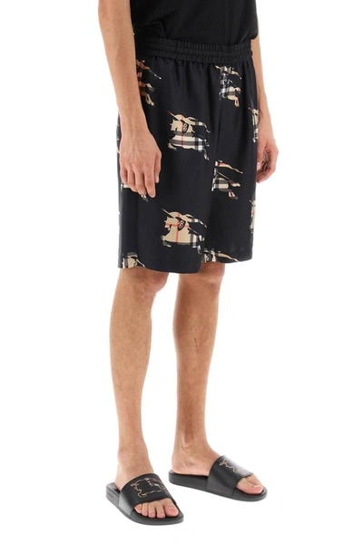 Burberry Ekd-print Elasticated Silk Shorts In Black