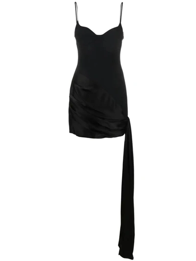 Shop David Koma Short Dress With Draped Skirt In Black