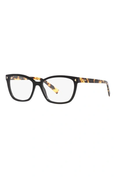 Prada 57mm Rectangular Optical Glasses In Matte Black