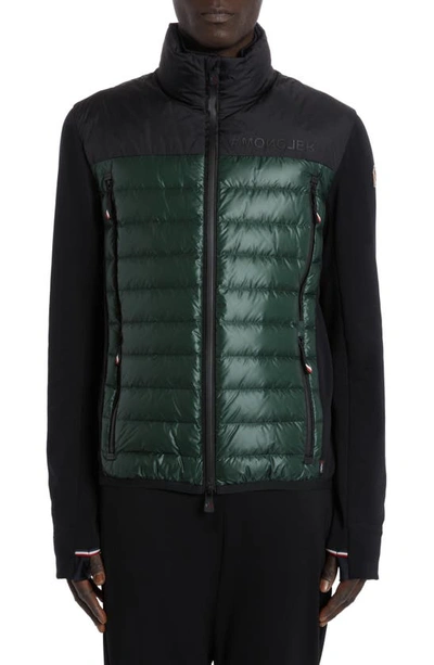 Shop Moncler Grenoble Quilted 750 Fill Power Down & Knit Cardigan In Green Black